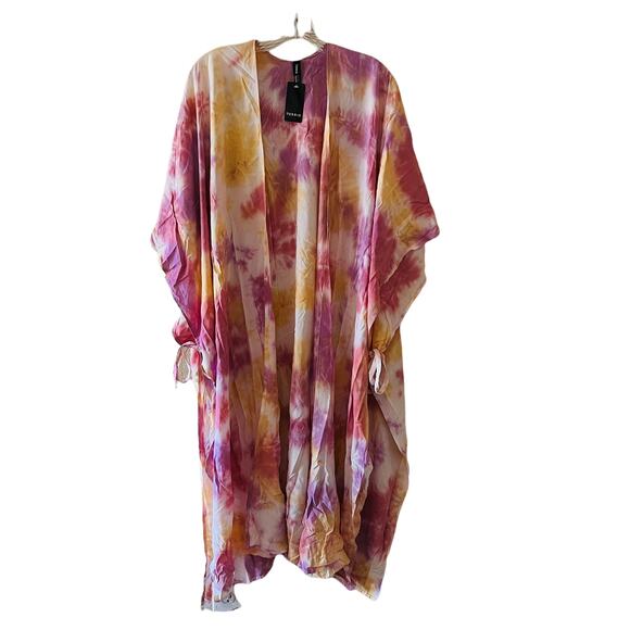 Torrid Pink Tie Dye Side Tie Open Front Long Ruana Kimono One Size NWT - Picture 2 of 8